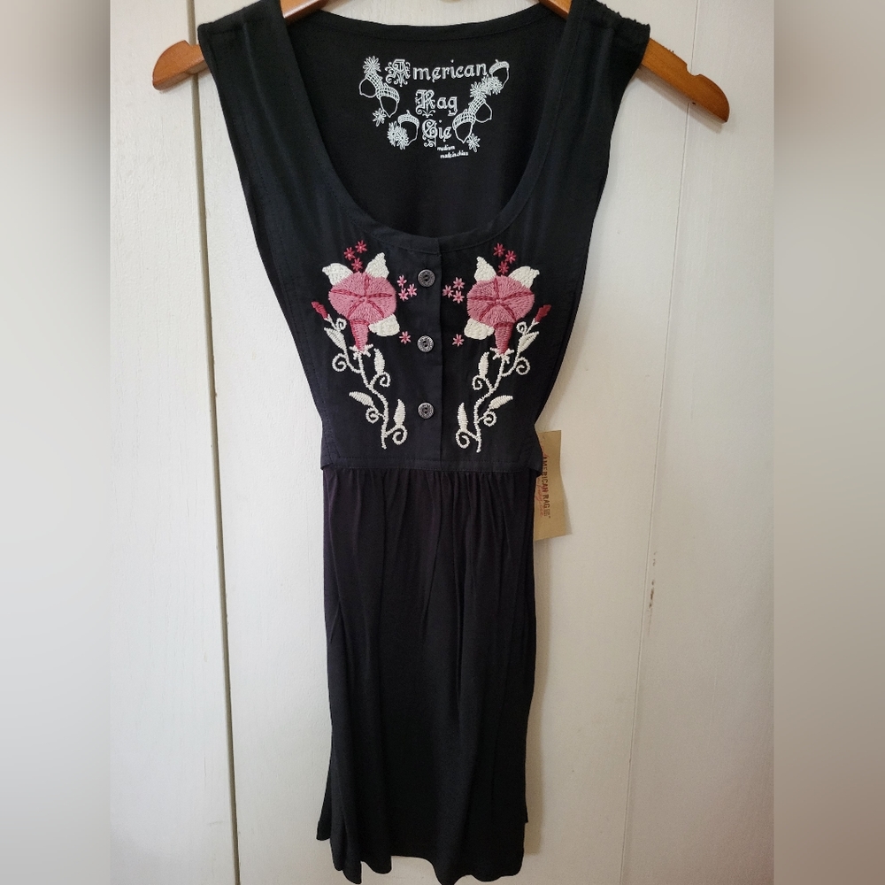 NWT American Rag Cie Black Embroidered Tunic Dress Top Sz M